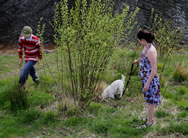 Patty digs at the reservoir with Catherine and Max